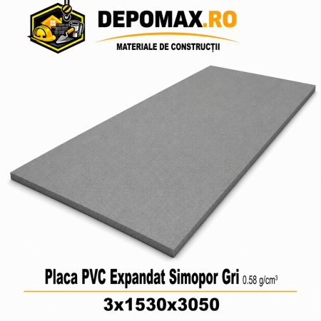 Placa rigida PVC Simopor Gri 0.58 g/cm3, 3x1530x3050 mm
